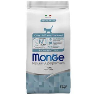 Cухий корм для кошенят Monge Monoprotein Kitten 1,5 кг - форель - masterzoo.ua