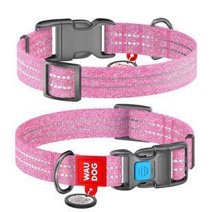 Нашийник світловідбивний Collar WAUDOG Re-cotton з QR-паспортом 31-49 см / 25 мм (рожевий) - masterzoo.ua