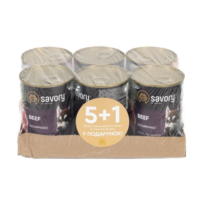 Упаковка влажного корма для собак Savory Gourmand Adult 5+1 шт х 400 г - говядина - masterzoo.ua