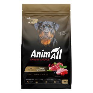 Cухой корм для собак AnimAll Adult 12 кг - индейка и ягненок - masterzoo.ua
