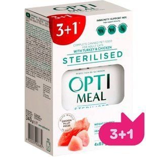 Упаковка влажного корма для кошек Optimeal Sterilised 3+1 шт х 85 г - индейка и курица - masterzoo.ua