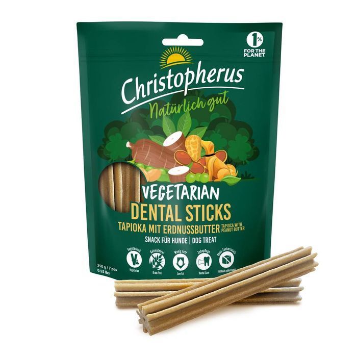 Ласощі для собак Christopherus Dental Stick Vegetarianу 250 г - тапіока та арахісове масло - masterzoo.ua