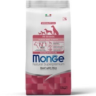 Сухой корм для щенков Monge Monoprotein All Breeds Puppy & Junior 2,5 кг - говядина и рис - masterzoo.ua