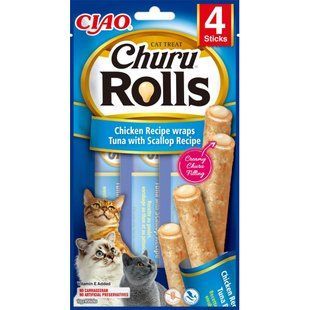 Ласощі для котів Inaba Juicy Rolls 4 шт х 10 г - курка, тунець та морський гребінець - masterzoo.ua
