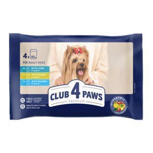 Набор влажного корма для собак Club 4 Paws Premium 4 шт х 85 г - ягненок, кролик и лосось - masterzoo.ua