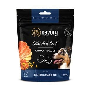 Ласощі для собак Savory Skin and Coat Crunchy Snacks 200 г - лосось та чорнобривці - masterzoo.ua