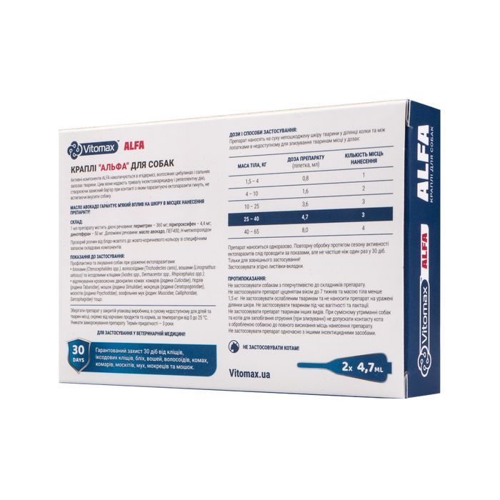 Vitomax Alfa капли на холку для собак 25-40 кг 2 шт х 4,7 мл - masterzoo.ua