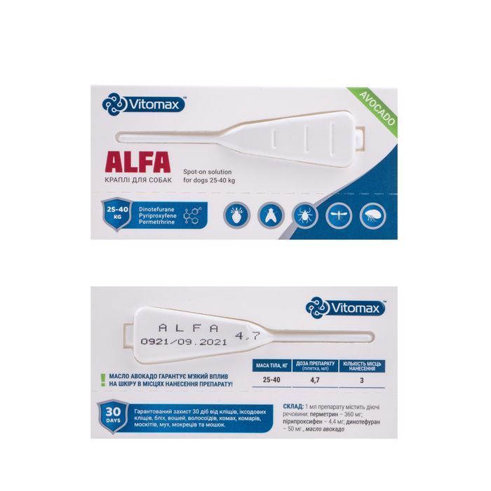 Vitomax Alfa капли на холку для собак 25-40 кг 2 шт х 4,7 мл - masterzoo.ua