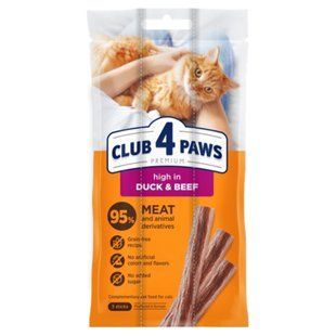 Ласощі для котів Club 4 Paws Sticks 3 шт х 5 г - качка та яловичина - masterzoo.ua