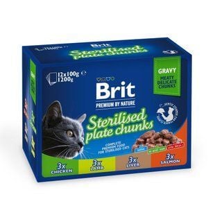 Набор влажного корма для кошек Brit Premium Sterilised Plate Chunks 12 шт x 100 г - ассорти - masterzoo.ua