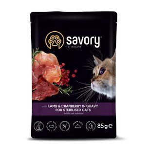 Влажный корм для кошек Savory Sterilized 85 г - ягненок и клюква - masterzoo.ua