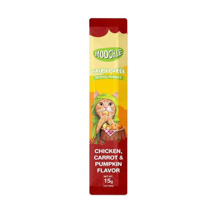 Ласощі для котів Moochie Fairy Puree 25 шт х 15 г - курка, морква та гарбуз - masterzoo.ua