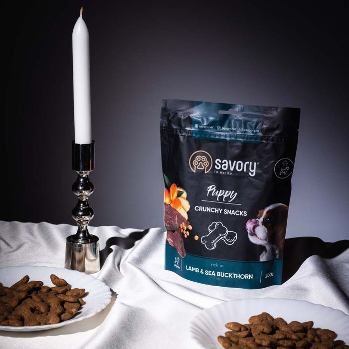 Лакомство для щенков Savory Puppy Crunchy Snacks 200 г - ягненок и облепиха - masterzoo.ua