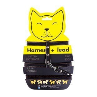 Шлея с поводком для котов COLLAR Натуральная Кожа One Size - черная - masterzoo.ua