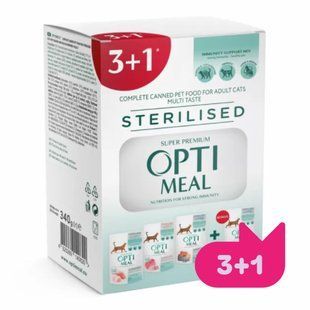 Набір вологого корму для котів Optimeal Multi Taste Sterilised 3+1 шт х 85 г - асорті - masterzoo.ua