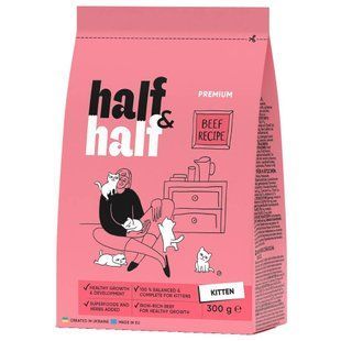 Сухой корм для котят Half&Half Kitten 300 г - говядина - masterzoo.ua