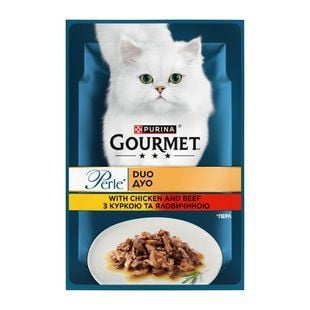 Вологий корм для котів Gourmet Perle Duo 85 г - курка та яловичина - masterzoo.ua