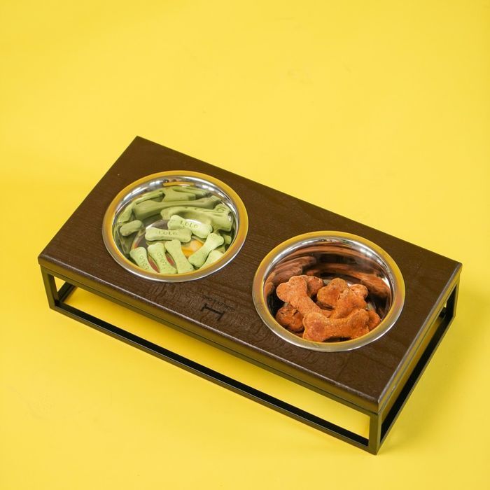 Миски на подставке Harley and Cho Lunch Bar Brown wood + Black S 2 х 450 мл / 12 см - masterzoo.ua
