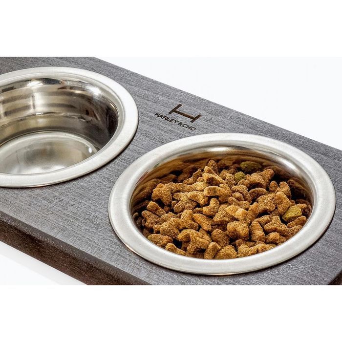 Миски на подставке Harley and Cho Lunch Bar Brown Wood + White XS 2 х 200 мл / 10 см - masterzoo.ua