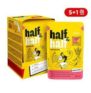 Упаковка влажного корма для кошек Half&Half Adult 6 шт х 85 г - говядина и морковь - masterzoo.ua