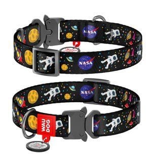 Ошейник WAUDOG Nylon с QR паспортом и рисунком &laquo;NASA&raquo; L 31-49 см / 25 мм (чёрный) - masterzoo.ua