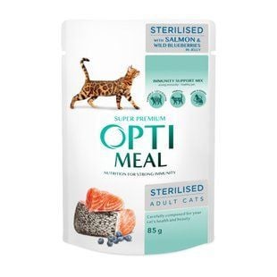 Вологий корм для котів Optimeal Sterilised Adult 85 г - лосось та чорниця - masterzoo.ua
