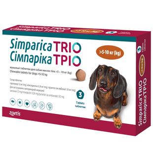Zoetis Симпарика ТРИО таблетки для собак от 5 до 10 кг 1 шт - masterzoo.ua