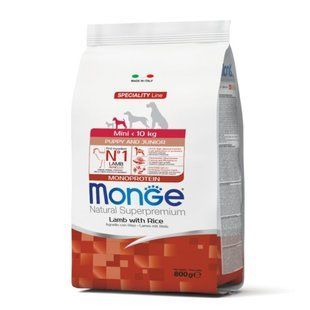 Сухий корм для цуценят Monge Monoprotein Mini Puppy and Junior 800 г - ягня та рис - masterzoo.ua