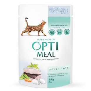 Вологий корм для котів Optimeal Adult 85 г - тріска та овочі - masterzoo.ua