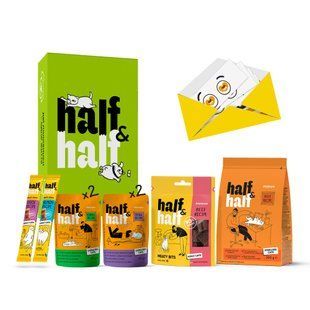 Набор кормов и лакомств для кошек Half&Half Заботливый 760 г - ассорти - masterzoo.ua
