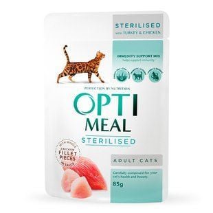 Вологий корм для котів Optimeal Sterilised Adult 85 г - індичка та курка - masterzoo.ua